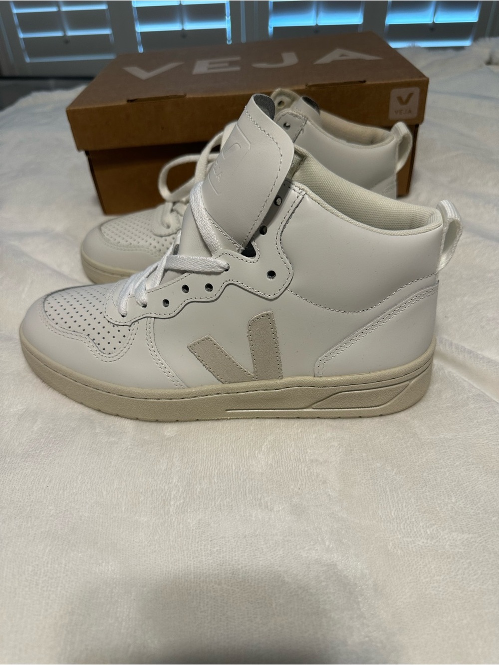Veja High-Top Sneakers in White with Off-White V